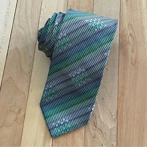 Berend DeWitt Green & Lavender Striped and Dotted Silk Necktie - Made in Italy